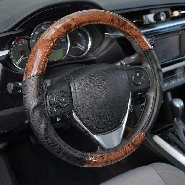 ACDelco Steering Wheel Cover 2 Tone 14.5 15 15.5 Inch Black/Dark Wood Grain Microfiber Leather for Standard Sizes ACDelco Steering Wheel Cover 2 Tone 14.5 15 15.5 Inch Black/Dark Wood Grain Microfiber Leather for Standard Sizes